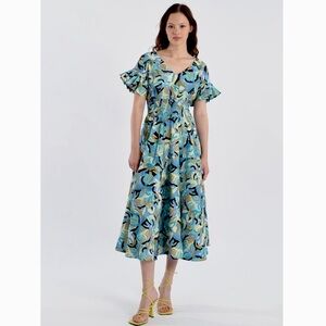 Lili Sidonio x Molly Bracken Geo Smocked Dress Mint Jeanne Midi